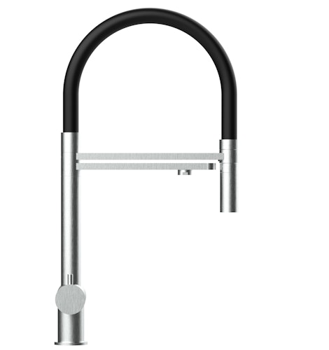 NIEDERDRUCK 3 Wege Wasserhahn Küchenarmatur, Edelstahl Massiv mit 360° schwenkbarem Auslauf, abnehmbare 2 strahl Handbrause, Gebürstet / Schwarz
