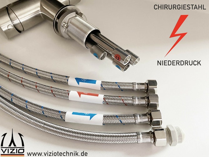 NIEDERDRUCK 3 Wege Wasserhahn Küchenarmatur, Edelstahl Massiv mit 360° schwenkbarem Auslauf, abnehmbare 2 strahl Handbrause, Gebürstet / Schwarz