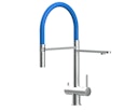 NIEDERDRUCK 3 Wege Wasserhahn Küchenarmatur, Edelstahl Massiv mit 360° schwenkbarem Auslauf, abnehmbare 2 strahl Handbrause, Gebürstet / Blau