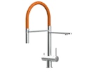 NIEDERDRUCK 3 Wege Wasserhahn Küchenarmatur, Edelstahl Massiv mit 360° schwenkbarem Auslauf, abnehmbare 2 strahl Handbrause, Gebürstet / Orange