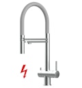 NIEDERDRUCK 3 Wege Wasserhahn Küchenarmatur, Edelstahl Massiv mit 360° schwenkbarem Auslauf, abnehmbare 2 strahl Handbrause, Gebürstet / Grau