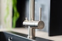 NIEDERDRUCK 3 Wege Wasserhahn Küchenarmatur, Edelstahl Massiv mit 360° schwenkbarem Auslauf, abnehmbare 2 strahl Handbrause, Gebürstet / Grau