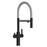 3 Wege Wasserhahn Küchenarmatur, FC, mit 360° schwenkbarem Auslauf, abnehmbare 2 strahl Handbrause, Schwarz Matt / Grau