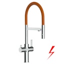 NIEDERDRUCK 3 Wege Wasserhahn Küchenarmatur, FC, mit 360° schwenkbarem Auslauf, abnehmbare 2 strahl Handbrause, Verchromt / Orange