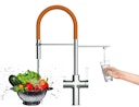 NIEDERDRUCK 3 Wege Wasserhahn Küchenarmatur, FC, mit 360° schwenkbarem Auslauf, abnehmbare 2 strahl Handbrause, Verchromt / Orange