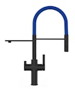 NIEDERDRUCK 3 Wege Wasserhahn Küchenarmatur, FC, mit 360° schwenkbarem Auslauf, abnehmbare 2 strahl Handbrause, Schwarz Matt / Blau