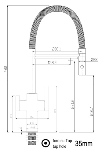 NIEDERDRUCK 3 Wege Wasserhahn Küchenarmatur, FC, mit 360° schwenkbarem Auslauf, abnehmbare 2 strahl Handbrause, Schwarz Matt / Blau