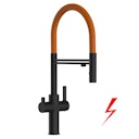 NIEDERDRUCK 3 Wege Wasserhahn Küchenarmatur, FC, mit 360° schwenkbarem Auslauf, abnehmbare 2 strahl Handbrause, Schwarz Matt / Orange