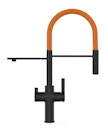 NIEDERDRUCK 3 Wege Wasserhahn Küchenarmatur, FC, mit 360° schwenkbarem Auslauf, abnehmbare 2 strahl Handbrause, Schwarz Matt / Orange