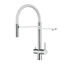 Kurzversion 45CM - 3 Wege Wasserhahn Küchenarmatur, Edelstahl Massiv mit 360° schwenkbarem Auslauf, abnehmbare 2 strahl Handbrause, Hochglanz / Weiß