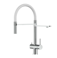 Kurzversion 45CM - 3 Wege Wasserhahn Küchenarmatur, Edelstahl Massiv mit 360° schwenkbarem Auslauf, abnehmbare 2 strahl Handbrause, Hochglanz / Weiß
