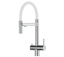 Kurzversion 45CM - 3 Wege Wasserhahn Küchenarmatur, Edelstahl Massiv mit 360° schwenkbarem Auslauf, abnehmbare 2 strahl Handbrause, Hochglanz / Weiß