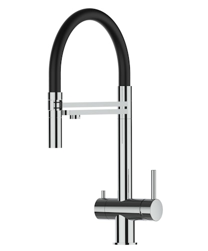 Kurzversion 45CM - 3 Wege Wasserhahn Küchenarmatur, Edelstahl Massiv mit 360° schwenkbarem Auslauf, abnehmbare 2 strahl Handbrause, Hochglanz / Schwarz