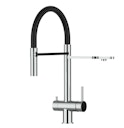 Kurzversion 45CM - 3 Wege Wasserhahn Küchenarmatur, Edelstahl Massiv mit 360° schwenkbarem Auslauf, abnehmbare 2 strahl Handbrause, Hochglanz / Schwarz