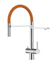 Kurzversion 45CM - 3 Wege Wasserhahn Küchenarmatur, Edelstahl Massiv mit 360° schwenkbarem Auslauf, abnehmbare 2 strahl Handbrause, Hochglanz / Orange