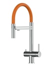 Kurzversion 45CM - 3 Wege Wasserhahn Küchenarmatur, Edelstahl Massiv mit 360° schwenkbarem Auslauf, abnehmbare 2 strahl Handbrause, Hochglanz / Orange