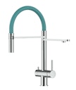 Kurzversion 45CM - 3 Wege Wasserhahn Küchenarmatur, Edelstahl Massiv mit 360° schwenkbarem Auslauf, abnehmbare 2 strahl Handbrause, Hochglanz / Türkis
