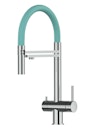 Kurzversion 45CM - 3 Wege Wasserhahn Küchenarmatur, Edelstahl Massiv mit 360° schwenkbarem Auslauf, abnehmbare 2 strahl Handbrause, Hochglanz / Türkis