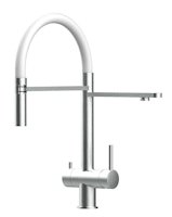 Kurzversion 45CM - 3 Wege Wasserhahn Küchenarmatur, Edelstahl Massiv mit 360° schwenkbarem Auslauf, abnehmbare 2 strahl Handbrause, Gebürstet / Weiß