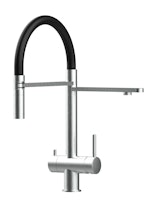 Kurzversion 45CM - 3 Wege Wasserhahn Küchenarmatur, Edelstahl Massiv mit 360° schwenkbarem Auslauf, abnehmbare 2 strahl Handbrause, Gebürstet / Schwarz