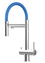 Kurzversion 45CM - 3 Wege Wasserhahn Küchenarmatur, Edelstahl Massiv mit 360° schwenkbarem Auslauf, abnehmbare 2 strahl Handbrause, Gebürstet / Blau