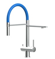 Kurzversion 45CM - 3 Wege Wasserhahn Küchenarmatur, Edelstahl Massiv mit 360° schwenkbarem Auslauf, abnehmbare 2 strahl Handbrause, Gebürstet / Blau