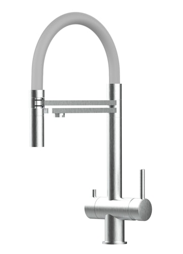 Kurzversion 45CM - 3 Wege Wasserhahn Küchenarmatur, Edelstahl Massiv mit 360° schwenkbarem Auslauf, abnehmbare 2 strahl Handbrause, Gebürstet / Grau