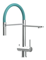 Kurzversion 45CM - 3 Wege Wasserhahn Küchenarmatur, Edelstahl Massiv mit 360° schwenkbarem Auslauf, abnehmbare 2 strahl Handbrause, Gebürstet / Türkis