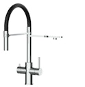 Kurzversion 47 cm - 5 Wege Wasserhahn Küchenarmatur, Edelstahl Massiv mit 360° schwenkbarem Auslauf, abnehmbare 2 strahl Handbrause, Hochglanz / Schwarz