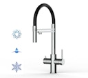 Kurzversion 47 cm - 5 Wege Wasserhahn Küchenarmatur, Edelstahl Massiv mit 360° schwenkbarem Auslauf, abnehmbare 2 strahl Handbrause, Hochglanz / Schwarz