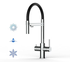 Kurzversion 47 cm - 5 Wege Wasserhahn Küchenarmatur, Edelstahl Massiv mit 360° schwenkbarem Auslauf, abnehmbare 2 strahl Handbrause, Hochglanz / Schwarz