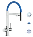 Kurzversion 47 cm - 5 Wege Wasserhahn Küchenarmatur, Edelstahl Massiv mit 360° schwenkbarem Auslauf, abnehmbare 2 strahl Handbrause, Hochglanz / Blau