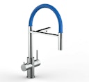 Kurzversion 47 cm - 5 Wege Wasserhahn Küchenarmatur, Edelstahl Massiv mit 360° schwenkbarem Auslauf, abnehmbare 2 strahl Handbrause, Hochglanz / Blau