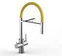 Kurzversion 47 cm - 5 Wege Wasserhahn Küchenarmatur, Edelstahl Massiv mit 360° schwenkbarem Auslauf, abnehmbare 2 strahl Handbrause, Hochglanz / Gelb