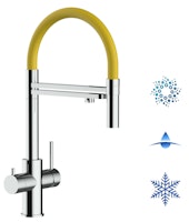Kurzversion 47 cm - 5 Wege Wasserhahn Küchenarmatur, Edelstahl Massiv mit 360° schwenkbarem Auslauf, abnehmbare 2 strahl Handbrause, Hochglanz / Gelb