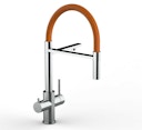 Kurzversion 47 cm - 5 Wege Wasserhahn Küchenarmatur, Edelstahl Massiv mit 360° schwenkbarem Auslauf, abnehmbare 2 strahl Handbrause, Hochglanz / Orange