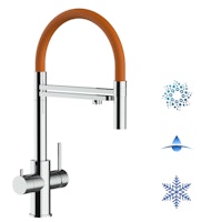 Kurzversion 47 cm - 5 Wege Wasserhahn Küchenarmatur, Edelstahl Massiv mit 360° schwenkbarem Auslauf, abnehmbare 2 strahl Handbrause, Hochglanz / Orange