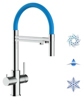 Kurzversion 47 cm - 5 Wege Wasserhahn Küchenarmatur, Edelstahl Massiv mit 360° schwenkbarem Auslauf, abnehmbare 2 strahl Handbrause, Hochglanz / Hellblau
