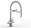 Kurzversion 47 cm - 5 Wege Wasserhahn Küchenarmatur, Edelstahl Massiv mit 360° schwenkbarem Auslauf, abnehmbare 2 strahl Handbrause, Hochglanz / Grau