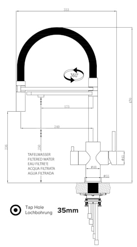 Kurzversion 47 cm - 5 Wege Wasserhahn Küchenarmatur, Edelstahl Massiv mit 360° schwenkbarem Auslauf, abnehmbare 2 strahl Handbrause, Hochglanz / Grau