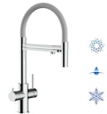 Kurzversion 47 cm - 5 Wege Wasserhahn Küchenarmatur, Edelstahl Massiv mit 360° schwenkbarem Auslauf, abnehmbare 2 strahl Handbrause, Hochglanz / Grau