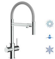 Kurzversion 47 cm - 5 Wege Wasserhahn Küchenarmatur, Edelstahl Massiv mit 360° schwenkbarem Auslauf, abnehmbare 2 strahl Handbrause, Hochglanz / Grau