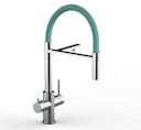 Kurzversion 47 cm - 5 Wege Wasserhahn Küchenarmatur, Edelstahl Massiv mit 360° schwenkbarem Auslauf, abnehmbare 2 strahl Handbrause, Hochglanz / Turkis