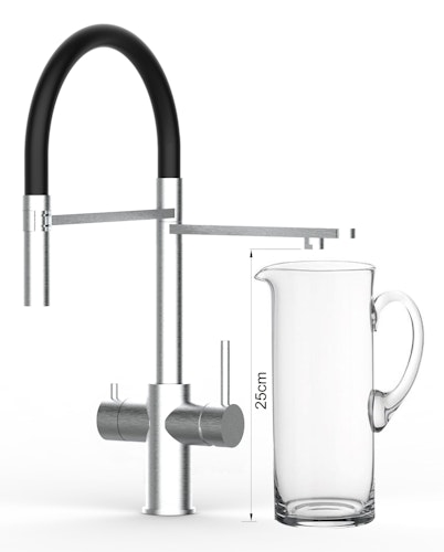 Kurzversion 47 cm - 5 Wege Wasserhahn Küchenarmatur, Edelstahl Massiv mit 360° schwenkbarem Auslauf, abnehmbare 2 strahl Handbrause, Hochglanz / Turkis