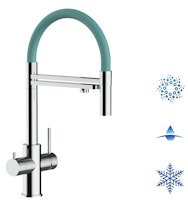 Kurzversion 47 cm - 5 Wege Wasserhahn Küchenarmatur, Edelstahl Massiv mit 360° schwenkbarem Auslauf, abnehmbare 2 strahl Handbrause, Hochglanz / Turkis