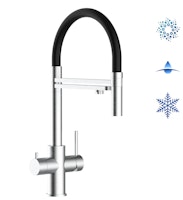 Kurzversion 47 cm - 5 Wege Wasserhahn Küchenarmatur, Edelstahl Massiv mit 360° schwenkbarem Auslauf, abnehmbare 2 strahl Handbrause, Gebürstet / Schwarz