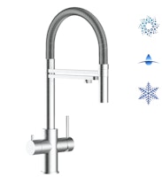 Kurzversion 47 cm - 5 Wege Wasserhahn Küchenarmatur, Edelstahl Massiv mit 360° schwenkbarem Auslauf, abnehmbare 2 strahl Handbrause, Gebürstet / Hochglanz Stahlfeder