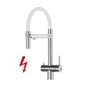 Kurzversion 45CM - NIEDERDRUCK 3 Wege Wasserhahn Küchenarmatur, Edelstahl Massiv mit 360° schwenkbarem Auslauf, abnehmbare 2 strahl Handbrause, Hochglanz / Weiß