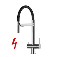 Kurzversion 45CM - NIEDERDRUCK 3 Wege Wasserhahn Küchenarmatur, Edelstahl Massiv mit 360° schwenkbarem Auslauf, abnehmbare 2 strahl Handbrause, Hochglanz / Schwarz