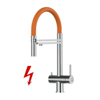 Kurzversion 45CM - NIEDERDRUCK 3 Wege Wasserhahn Küchenarmatur, Edelstahl Massiv mit 360° schwenkbarem Auslauf, abnehmbare 2 strahl Handbrause, Hochglanz / Orange
